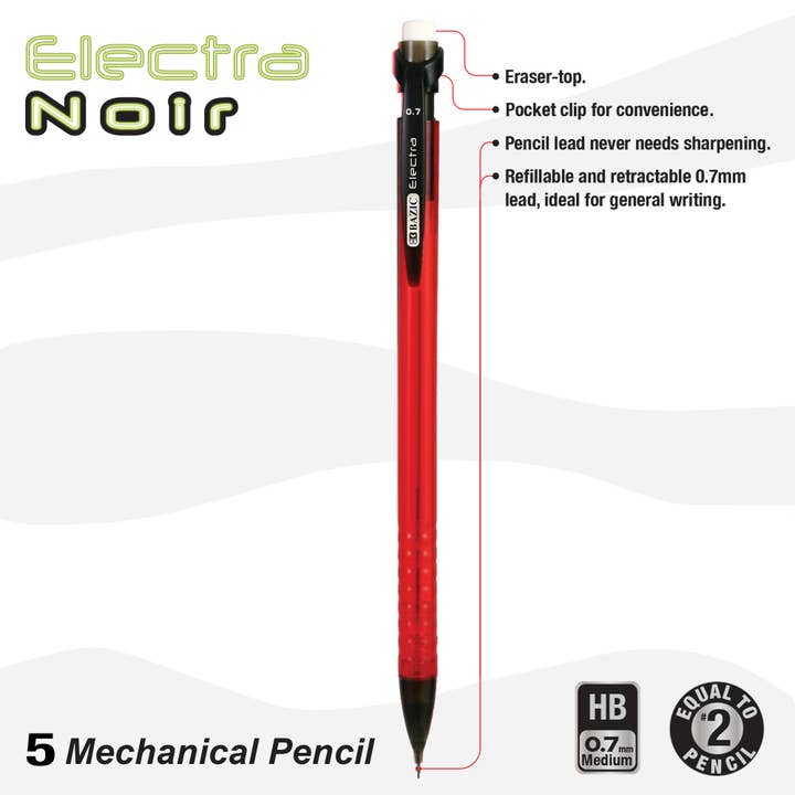 BAZIC Products - Wholesale Pencil - 0.7 mm Electra Mechanical Pencil (5/Pack)