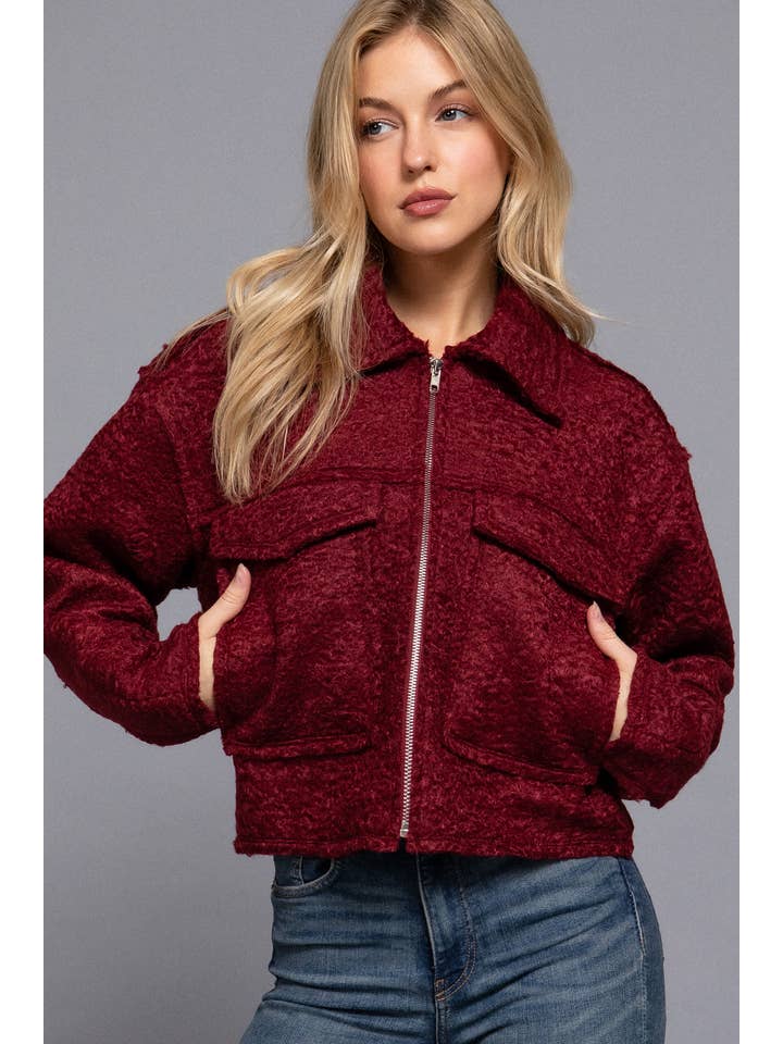 BLK black ..SI-27003 Long Slv Boucle Short Jacket for wholesale on Faire3