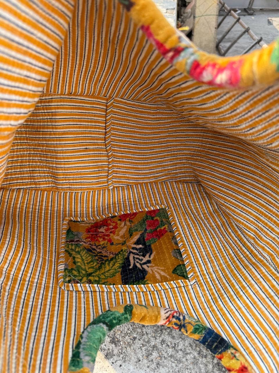 GYPSY STUDIO - Wholesale Shoulder Bag - Women's - Yellow Velvet Quilted Tote Bag Hand Shopping Block Print Bag2