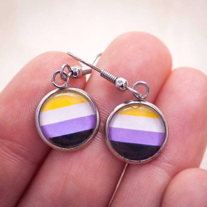 Crafty Queer Studio - Wholesale Stud/Post Earrings - Non-binary flag pride LGBTQ+ earrings - stud or dangle4