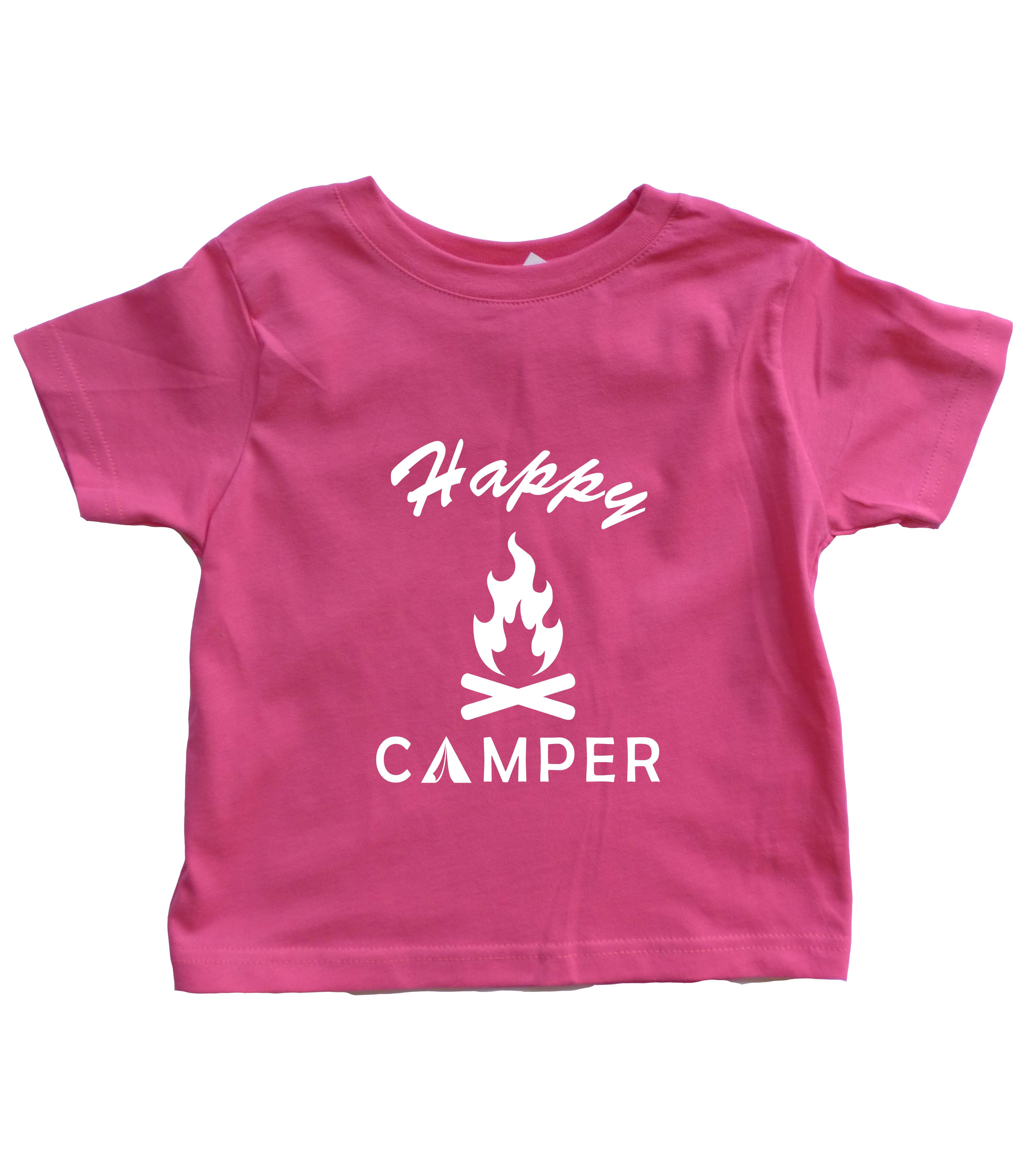 Outdoorable Apparel - Wholesale Screen Printed T-Shirt - Kids - Pink with White Happy Camper Toddler Shirt0