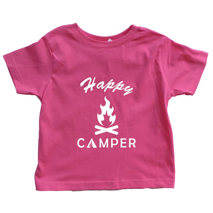 Outdoorable Apparel - Wholesale Screen Printed T-Shirt - Kids - Pink with White Happy Camper Toddler Shirt