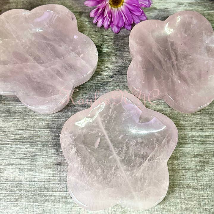 3-4 pcs Natural Rose Quartz Flower Bowls for wholesale by KayleeNYC