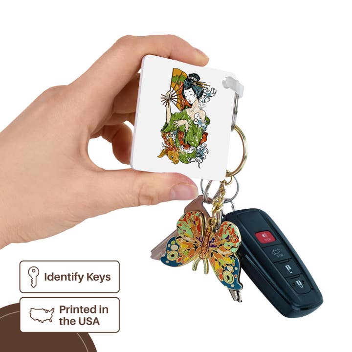 3dRose - Wholesale Keychain - Unisex - 3dRose, Japanese Geisha With Fan Watercolor Illustration, Key Chain2