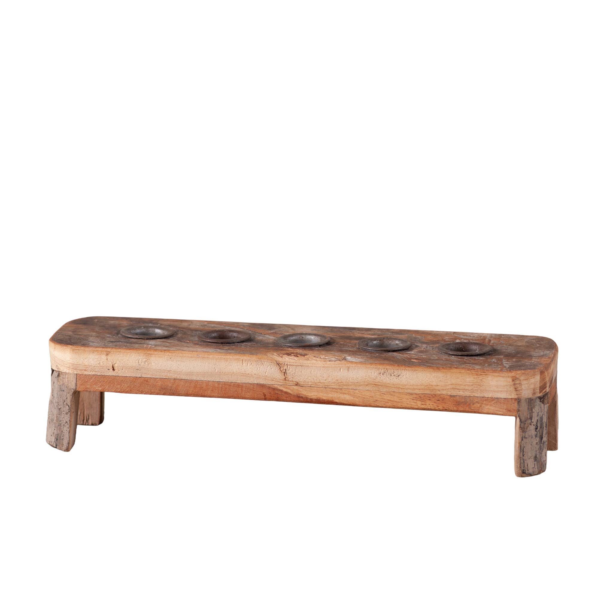 Irvin's Tinware - Vente Bougeoirs - Centre de table surélevé en bois vintage pour cinq bougies1