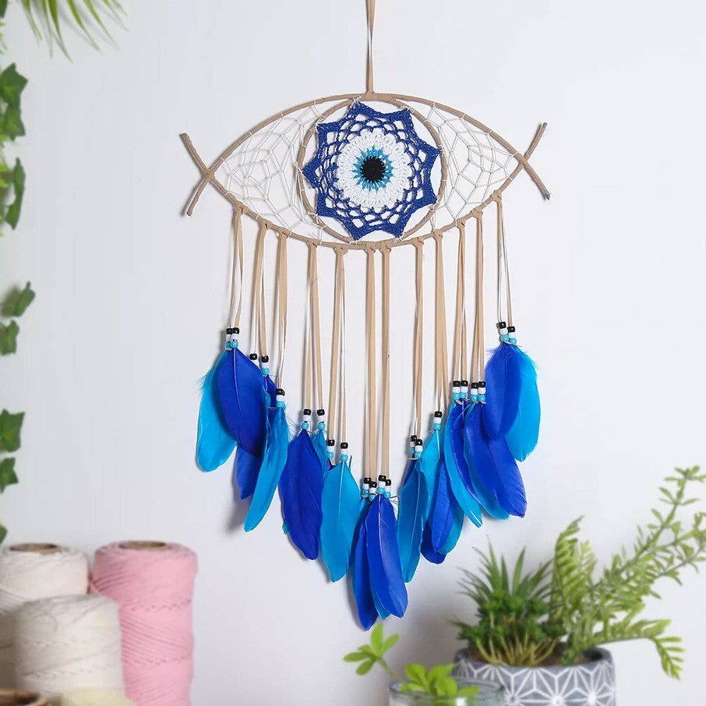 Guzel Handcrafts – Großhandel Traumfänger – Großer Wandbehang Traumfänger mit bösem Blick Nazar Boncuk Mal De Ojo und Federn, Moderner Boho-Stil Wohnkultur – Schneller Versand!1