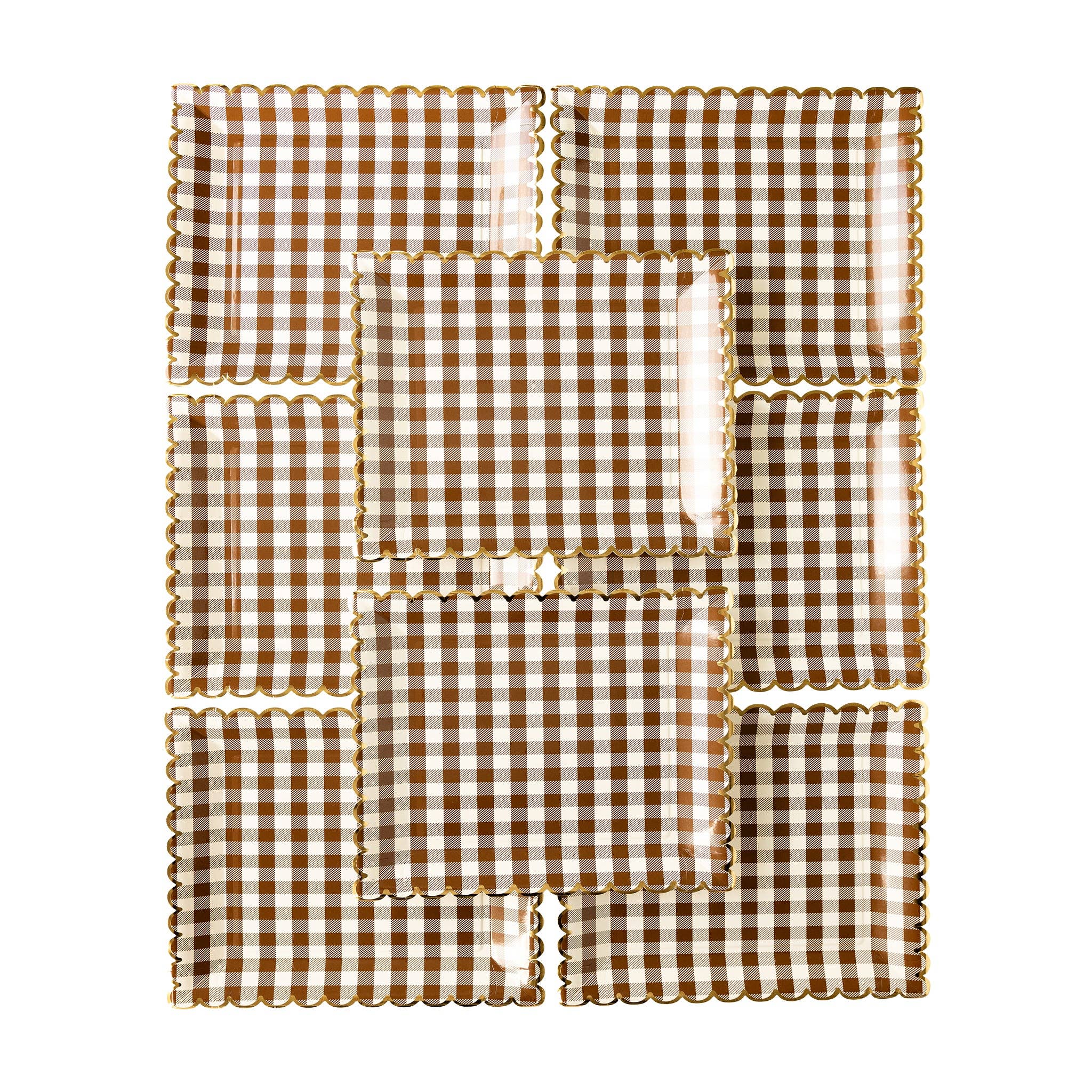 My Mind’s Eye - Wholesale Disposable plate - THP1142 - Brown Gingham Scalloped Plate2