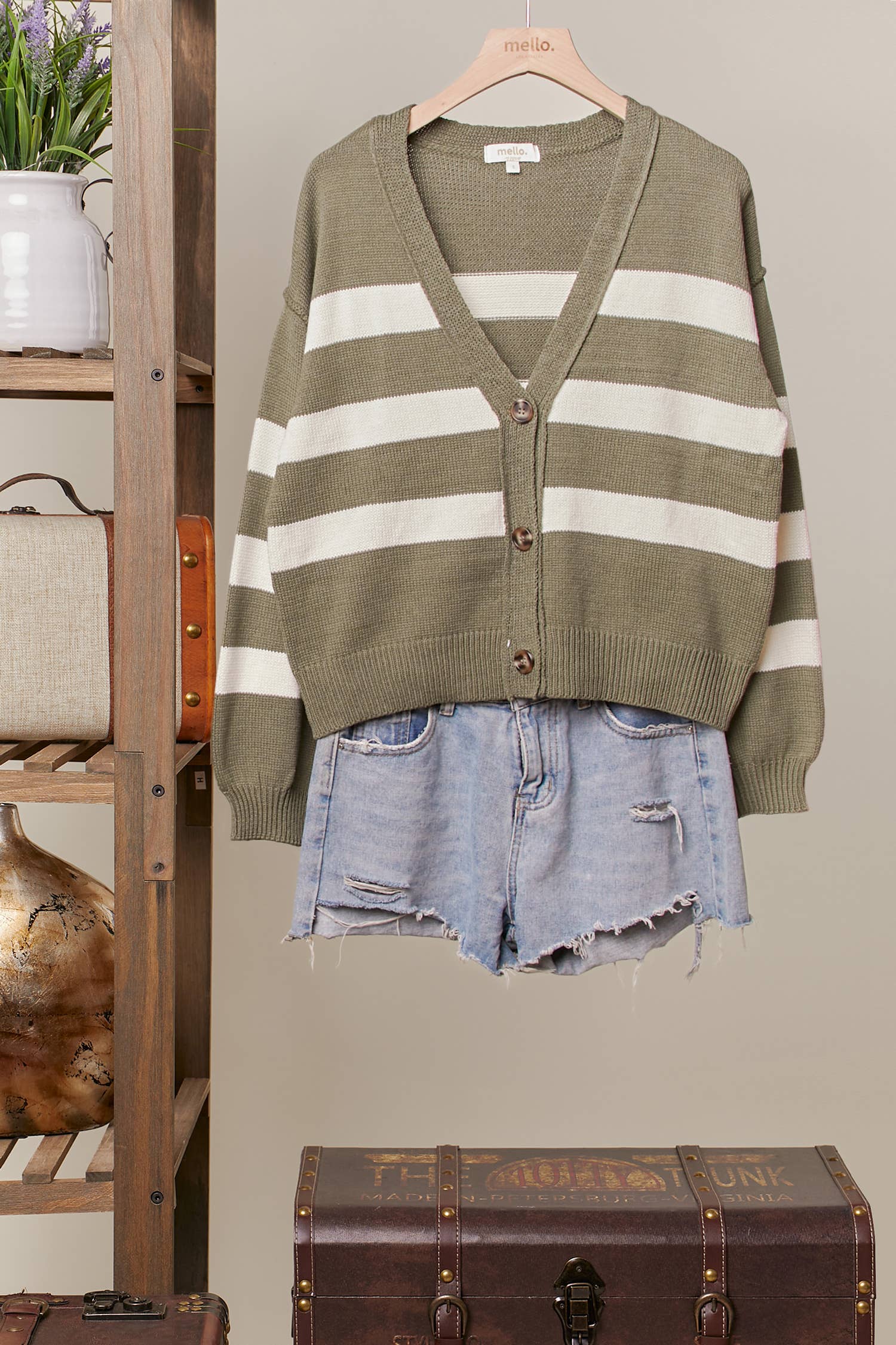 Mello. - Wholesale Cardigan - Women's - Striped  V Neck Knit Cardigan10