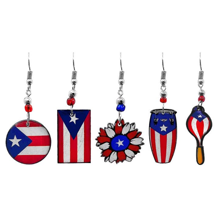 Acrylic Puerto Rican Flag Dangle Earrings for wholesale by Pichincha