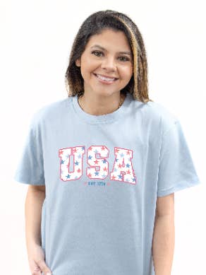 USA on Blue Tee Shirt Blank for wholesale by GRACE+EMMA by Southern Grace