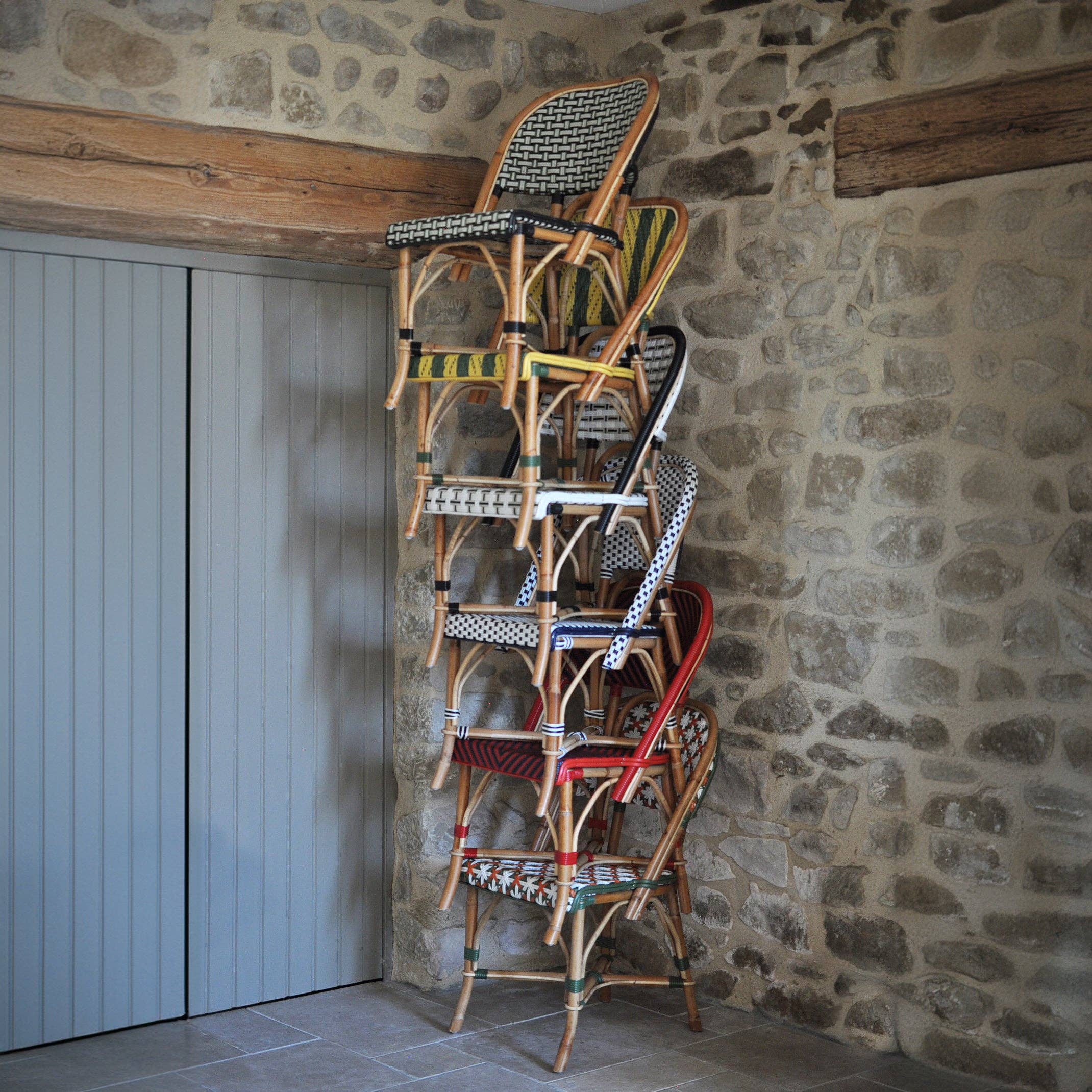 BONNECAZE - Wholesale Chair - Valence French Bistro Rattan Chair - Crosses - Red/Navy Blue/White4