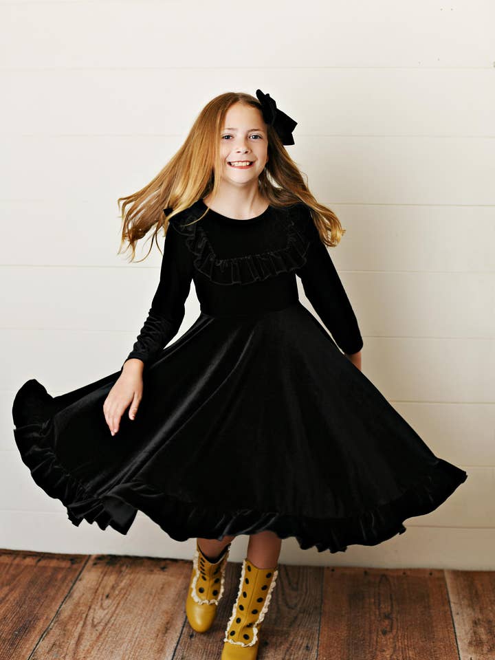 Adorable Sweetness - Wholesale Dress - Kids - Kids Black Velvet Ruffle Fancy Winter Christmas Party Dress3