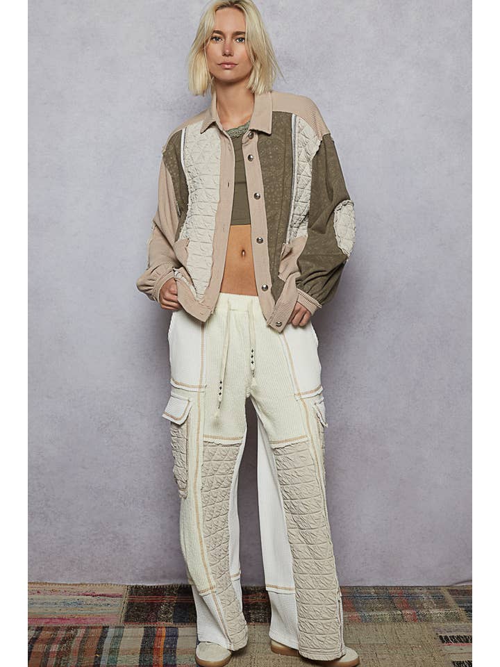 Pol Clothing - Wholesale Jacket - Women's - Floral Animal Print Contrast Color Block Quilted Jacket SALE5