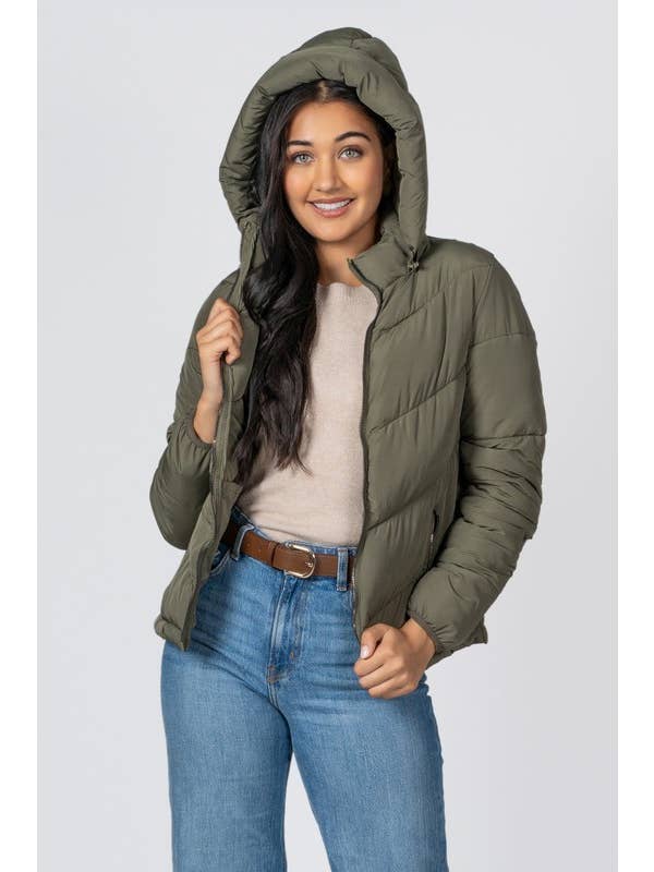 Vanilla Monkey - Wholesale Jacket - Women's - Junior Chevron Quilted Poly Hooded Puffer1