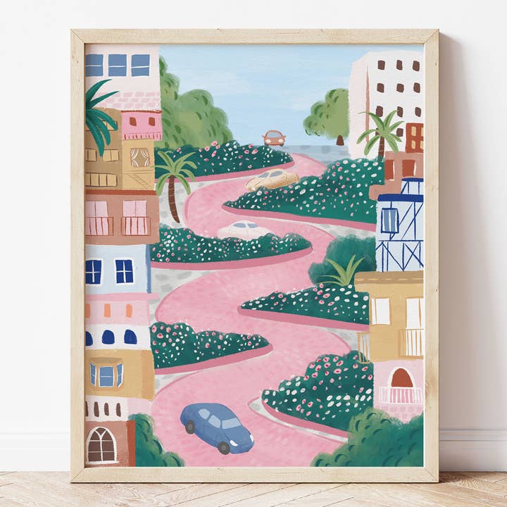 Whimsical Lombard Street - San Francisco Sunsets for wholesale by Copper Penny Prints