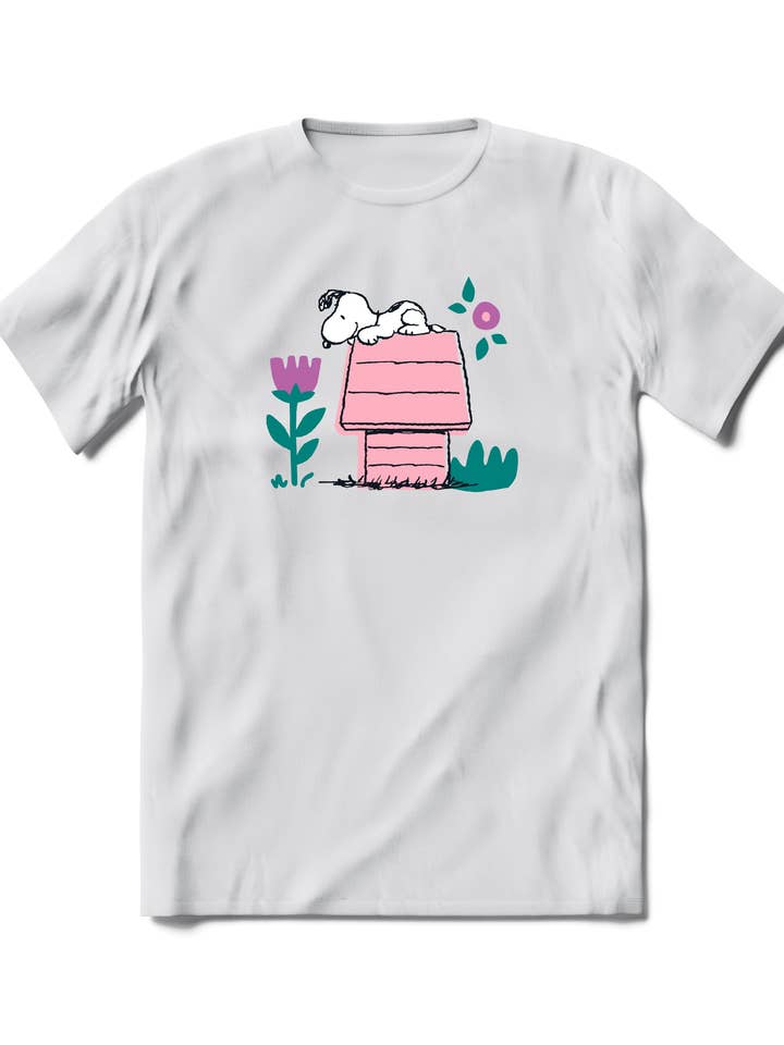 T-shirt à manches courtes Snoopy fleur rose pour la vente par BRIEF INSANITY
