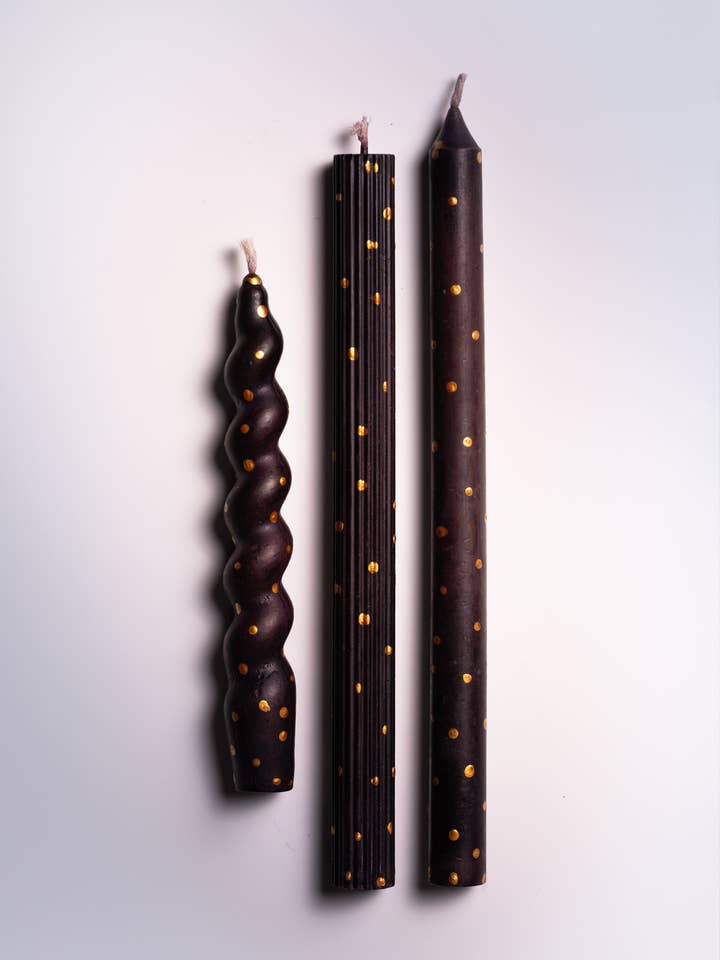 Prikkede koniske stearinlys, komplet sæt med 3 for engroshandel hos Fire Rabbit