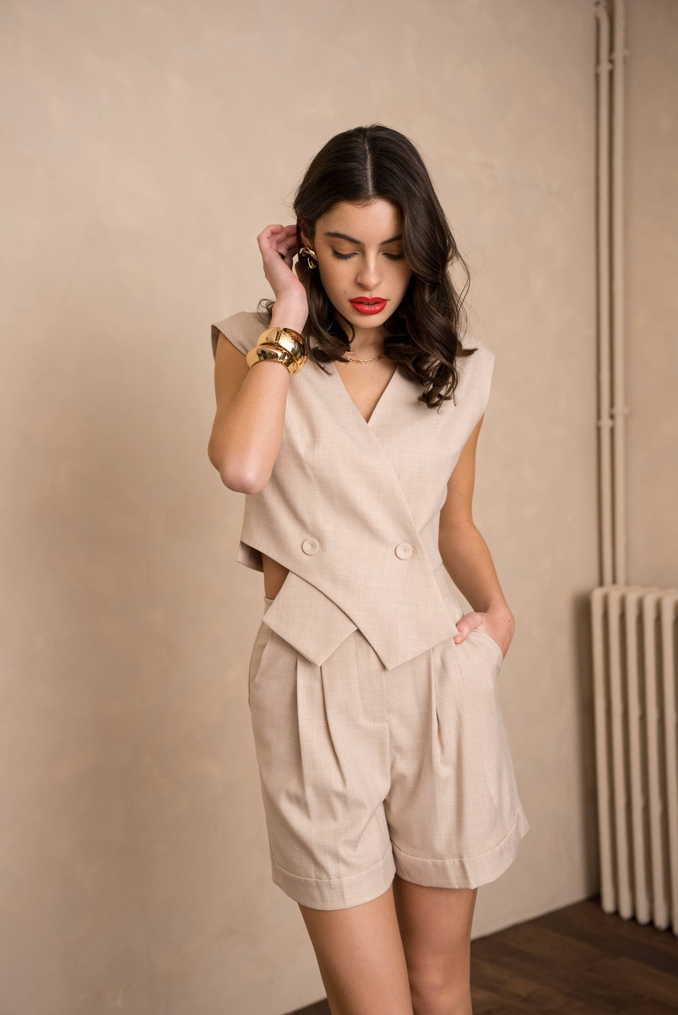 LULUMARY - Vendita all'ingrosso Gilè elegante - Donna - Gilet smanicato doppiopetto GL00314