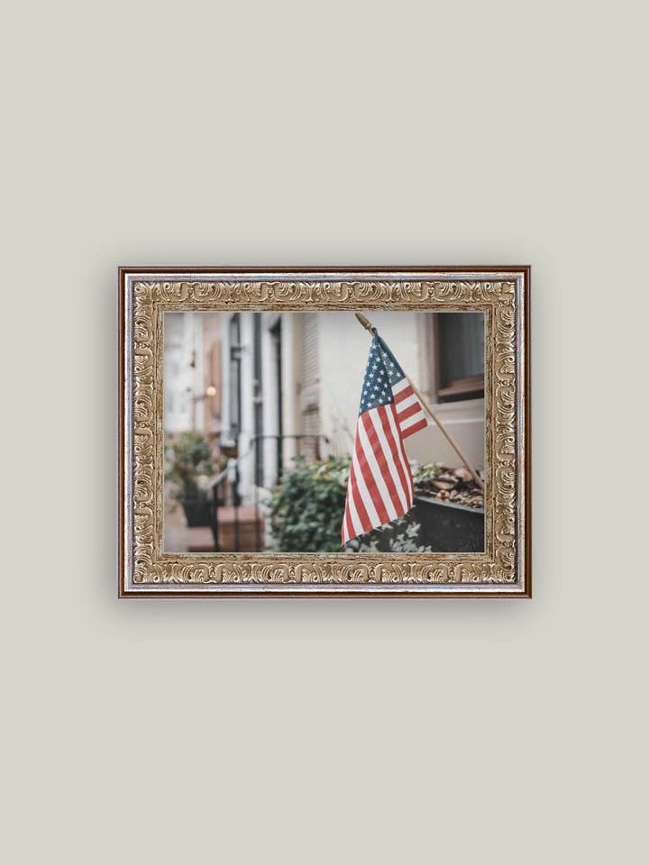 Amerikansk flagga i Boston inramad antik konst för wholesale av Petal Lane Home