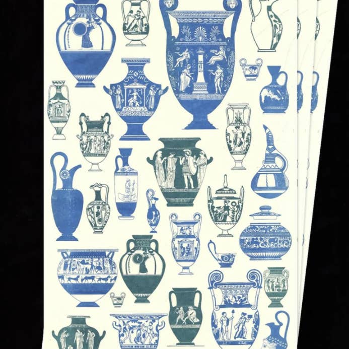 Poster in Risograph Teal e Blu di Ceramica Greca Antica per la vendita all'ingrosso da parte di Back of Beyond Press