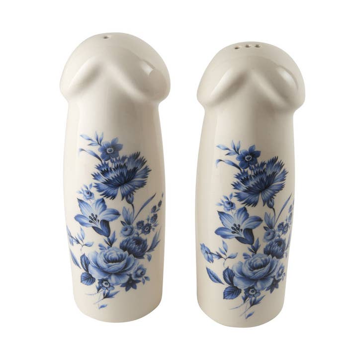 Outlandish Creations – Engroshandel Salt- og peberbøssesæt – Håndlavet og Slipcast Stor Blå Floral Salt & Peber Shaker0