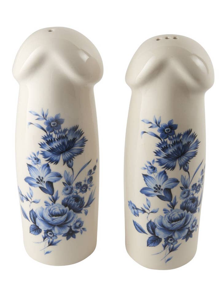 Handmade And Slipcast Large Blue Floral Salt & Pepper Shaker for wholesale by Outlandish Creations
