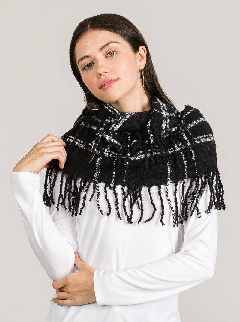 Wild Honey - Wholesale Scarf - Women's - Mix Tone Plaid Fringe Double Loop Infinity Scarf2