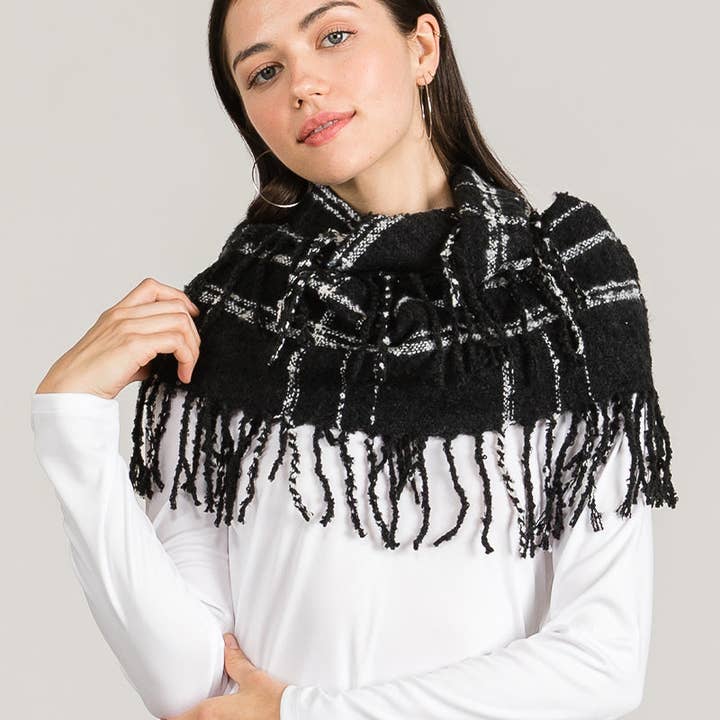 Wild Honey - Wholesale Scarf - Women's - Mix Tone Plaid Fringe Double Loop Infinity Scarf2
