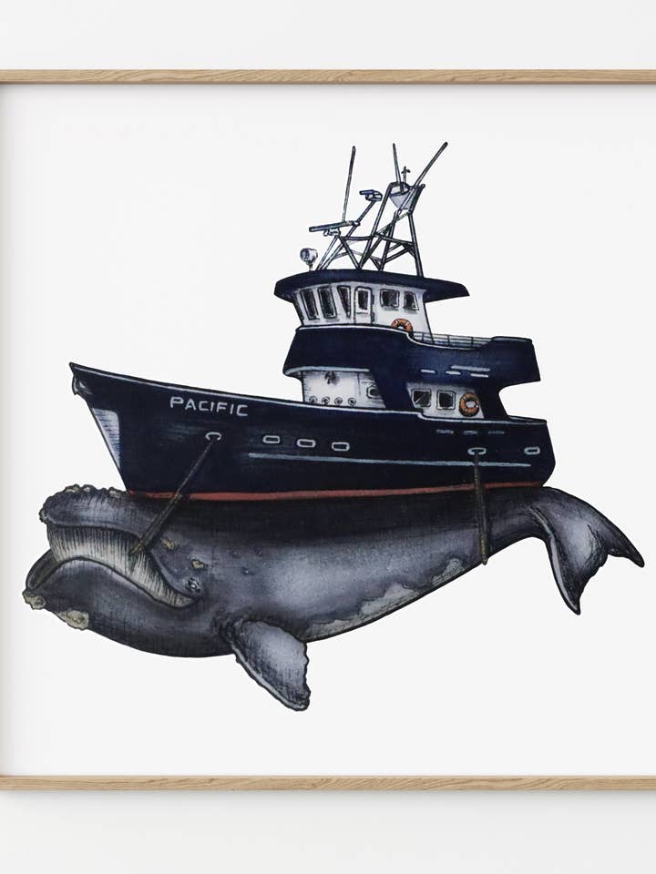 Impression Giclée Ornée à la Main de Baleine Franche du Pacifique pour la vente par Dorsal Fine Design