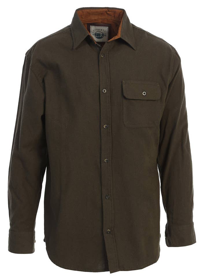 b-one inc - Wholesale Button Down Shirt - Men's - Men's Solid Long Sleeves Flannel Button Up Shirt with Corduroy Contrast GB-LS94FC