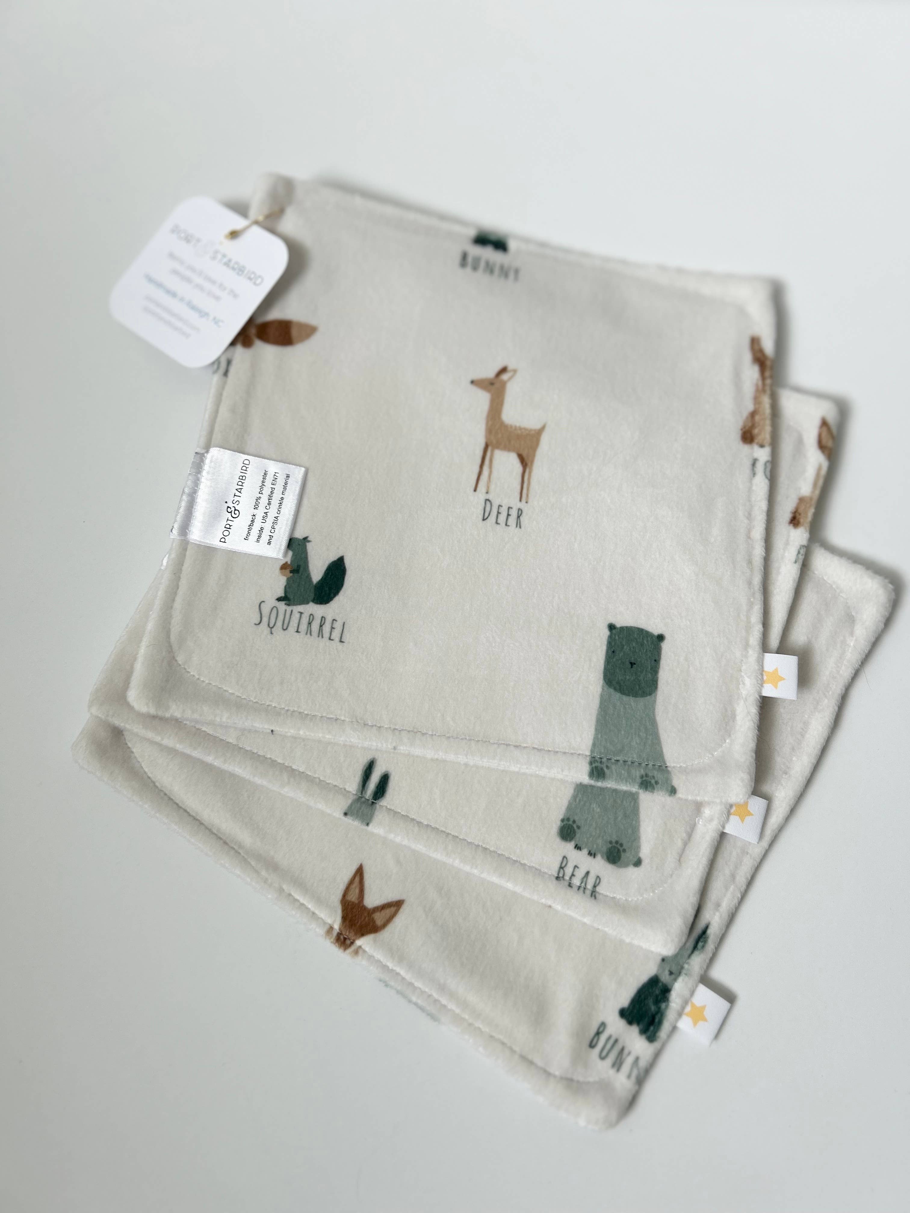 Port & Starbird - Wholesale Crinkle Tag Toy - Baby - Forest Animal Minky Crinkle Sensory Toy 1