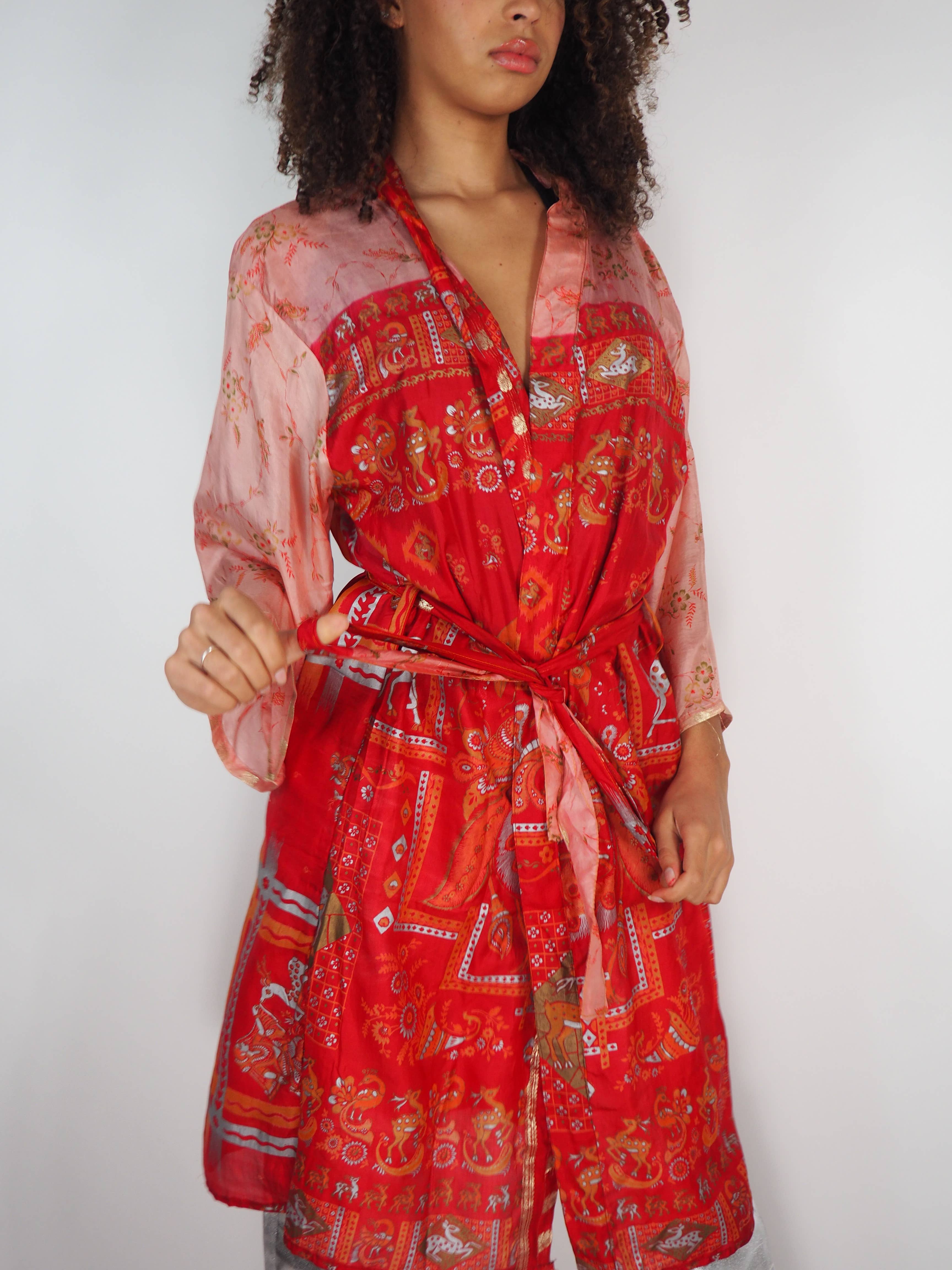 Vagabond Ibiza - Wholesale Kimono - Women's - The Kardash Kimono Mid-Length – Upcycled Vintage Sari Kimono24
