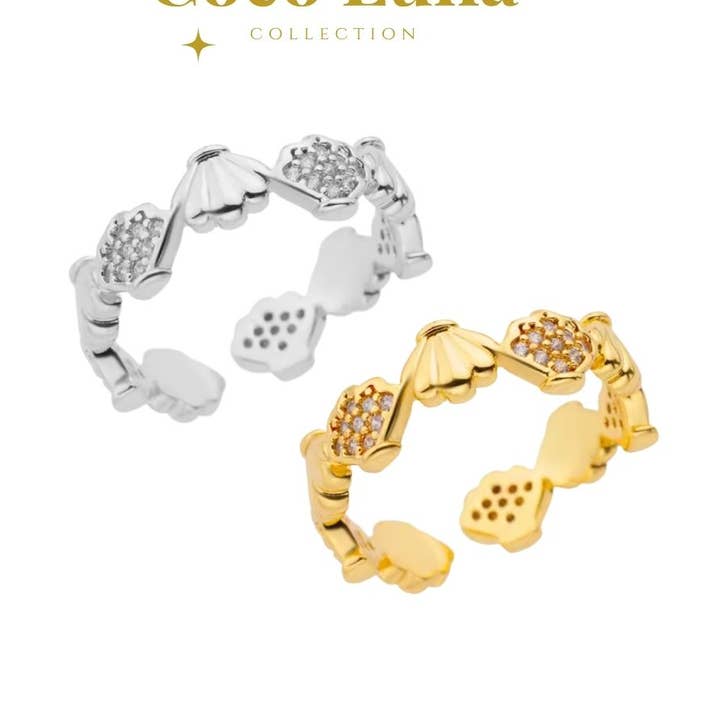 Anillo de Concha Diamante de Verano Ajustable Plata y Oro para venta al por mayor de Coco Luna Collection