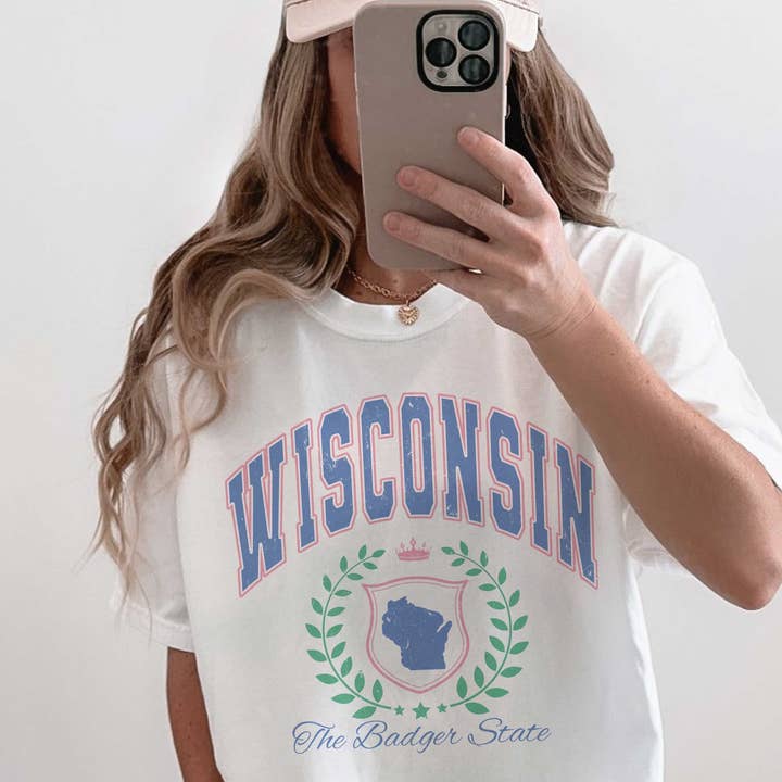 WISCONSIN THE BADGER STATE Oversized Graphic Tee for wholesale by A. BLUSH CO