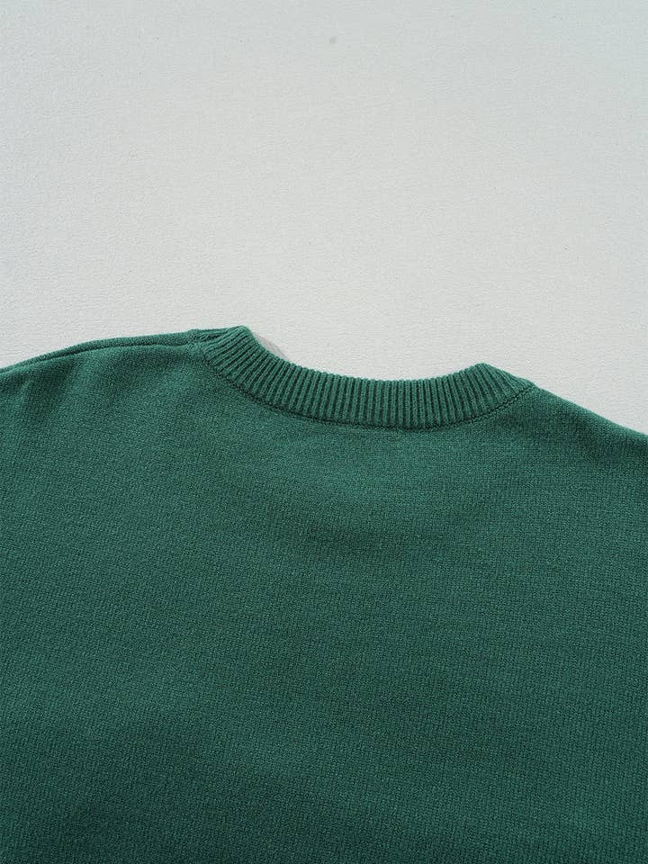 Blackish Green Pearl Beaded Merry Casual Sweater for wholesale on Faire3