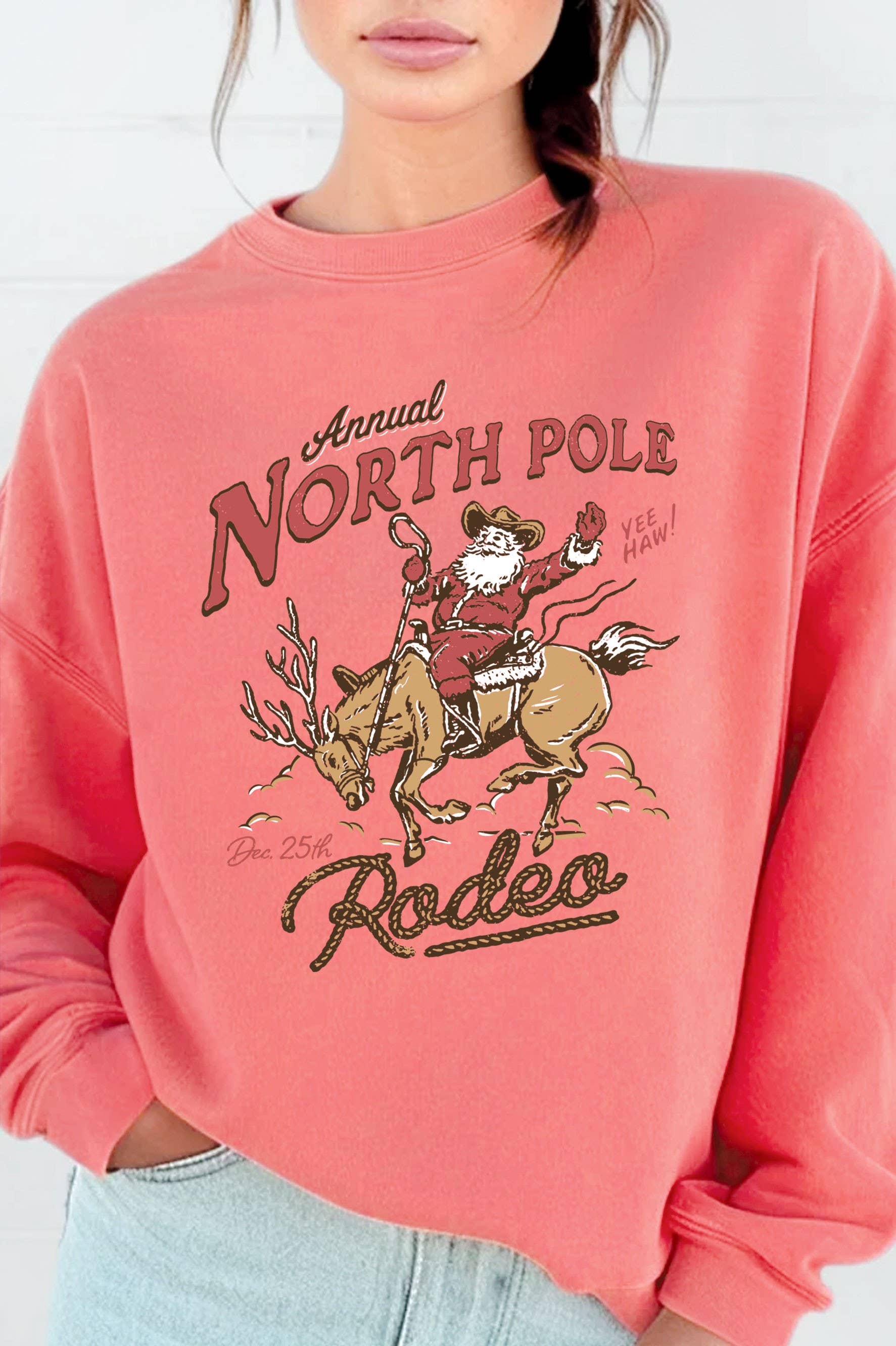 Rustee Clothing – wholesale Graphic sweatshirt – Women’s – NORTH POLE SANTA RODEO GRAPHIC BRUSHED SWEATSHIRTS1