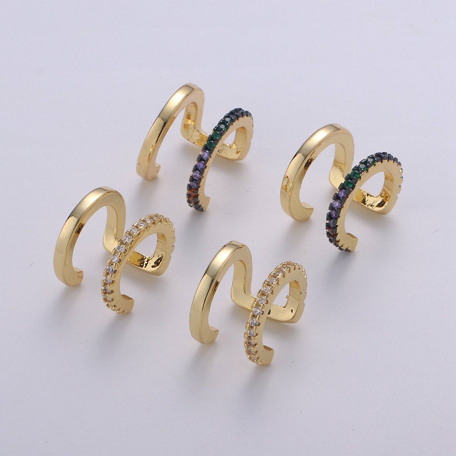 Aim Eternal - Wholesale Cuff/Wrap Earrings - Double CZ Pave Ear Cuff, Gold Filled Wrap Earrings2