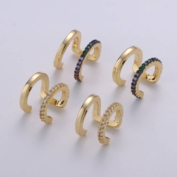 Aim Eternal - Wholesale Cuff/Wrap Earrings - Double CZ Pave Ear Cuff, Gold Filled Wrap Earrings2