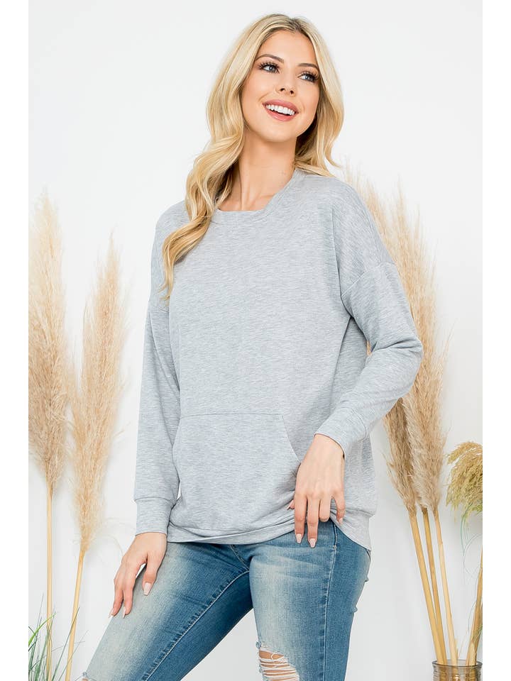 MYS Wholesale Inc - Wholesale Tunic - Women's - Long Sleeve French Terry Top With Kangaroo Top45