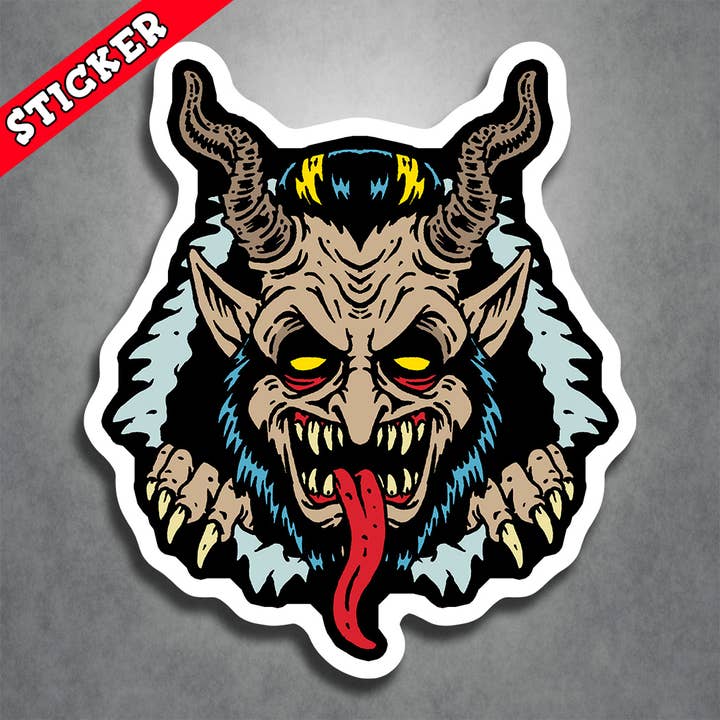 Krampus Sticker Christmas Horror Monster Ripping Wall for wholesale by Monsters and Martians LLC