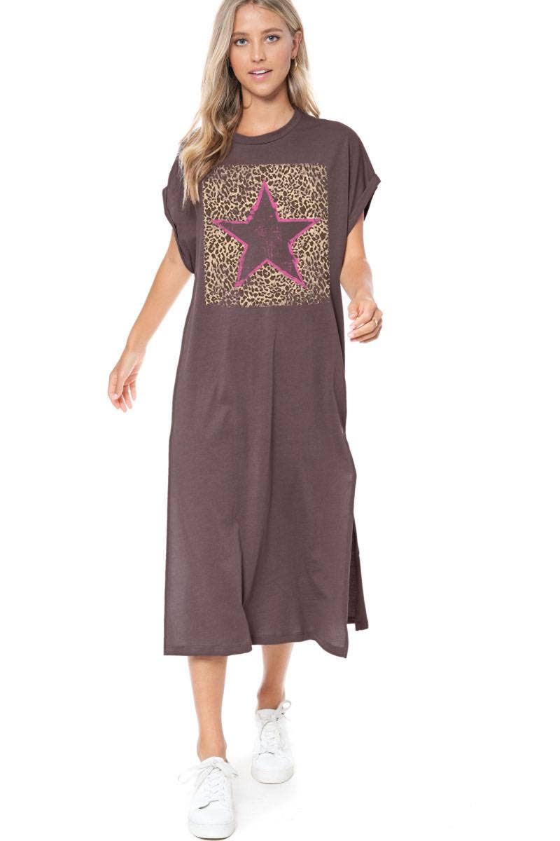 Zutter - Wholesale Dress - Women's - Vintage Leopard Star Graphic Maxi Dress Top2
