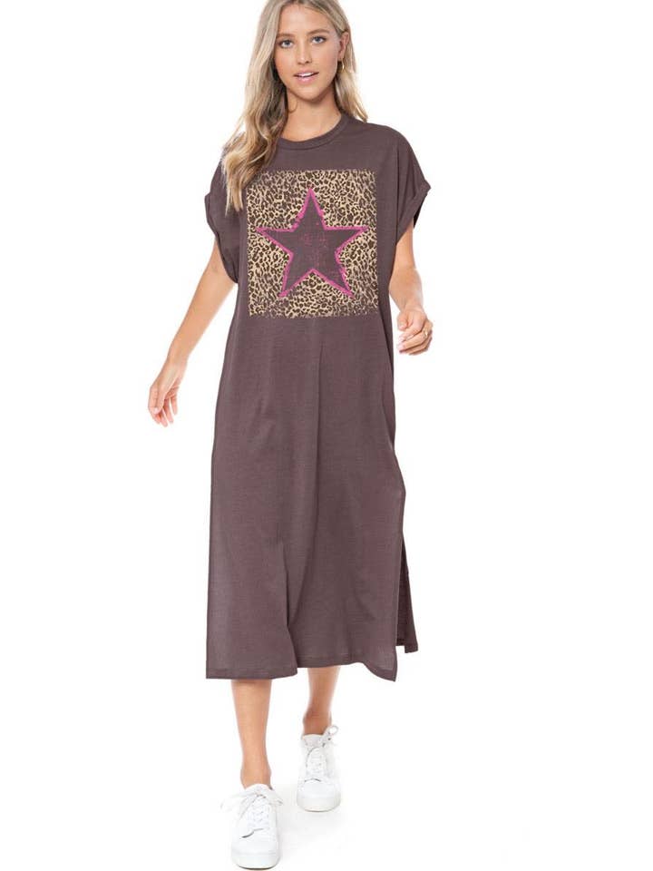 Zutter - Wholesale Dress - Women's - Vintage Leopard Star Graphic Maxi Dress Top2