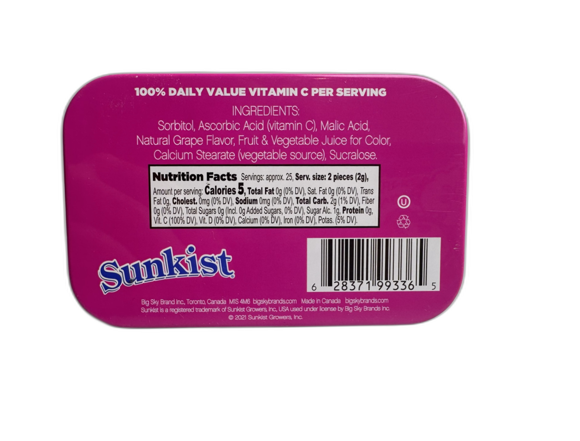 Big Sky Brands Inc. – Großhandel Bonbons – Sunkist Surs mit Vitamin C, Traube, 48 ct1