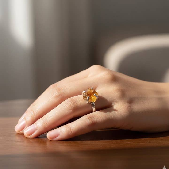 Anillo Ajustable de Citrino Hecho a Mano en su Forma Natural para venta al por mayor de Aromatik Australia
