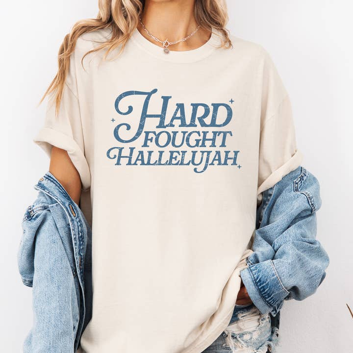 Miche Custom - Wholesale Screen Printed T-Shirt - Women's - Hard Fought Hallelujah, Faith Shirt, Religious, Soft Gildan