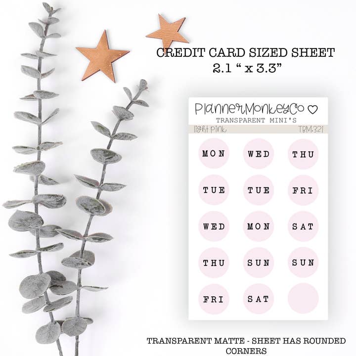 TBM.321 | " rosa claro " Pegatinas Circulares Días de la Semana (Transparente) para venta al por mayor de Plannermonkeyco