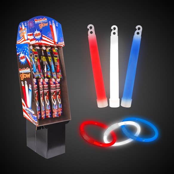 Patriotic Glow Sticks 100 Count Retail Floor Display for wholesale by Windy City Novelties
