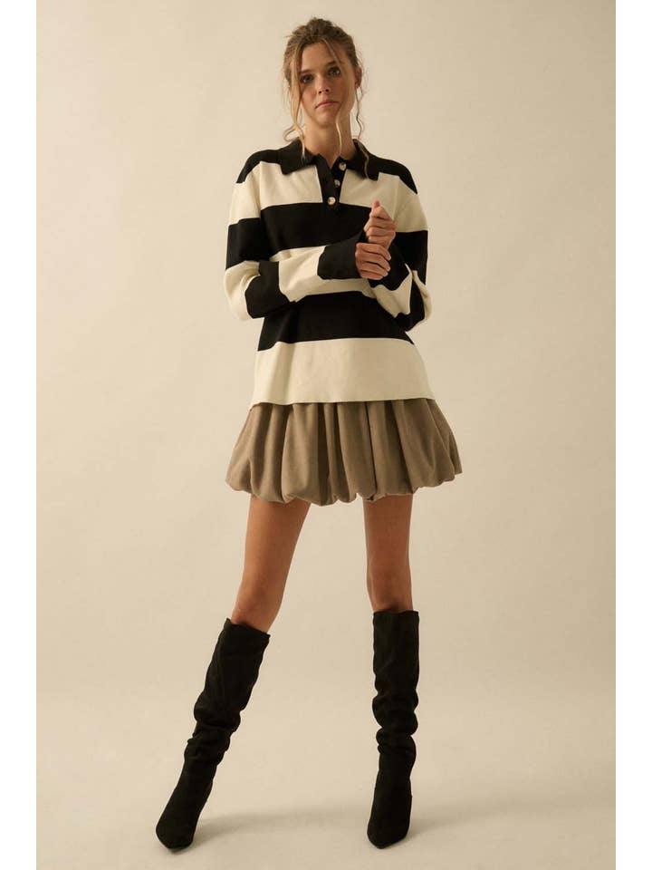 Promesa USA - Wholesale Knit Sweater - Women's - Striped Ribbed Knit Collared Rugby Sweater12