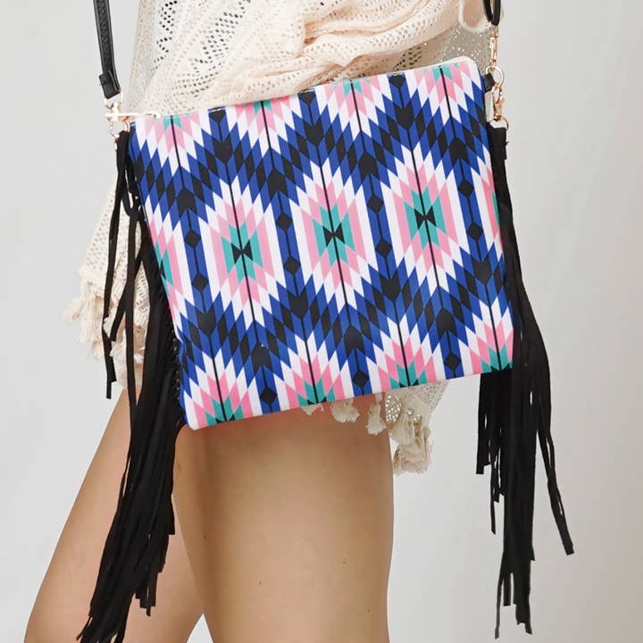 Fashion City - Vendita all'ingrosso Borsa a tracolla - Donna - Borsa a tracolla con stampa azteca con nappine