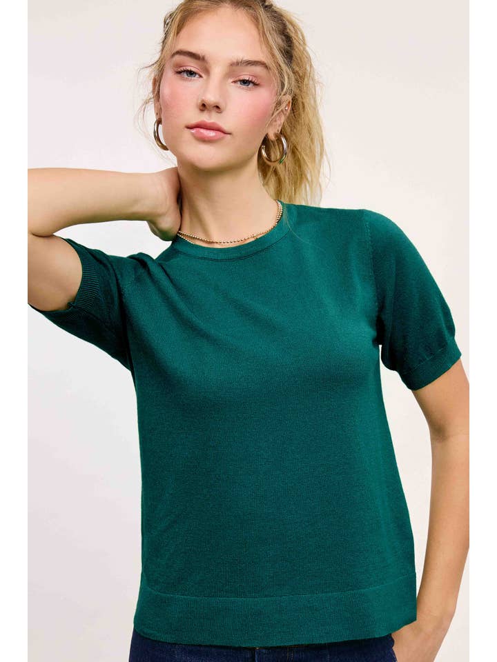 La Miel - Vente Pull en maille – femme - Haut en tricot extensible basique à manches courtes et bouffantes MCS360035